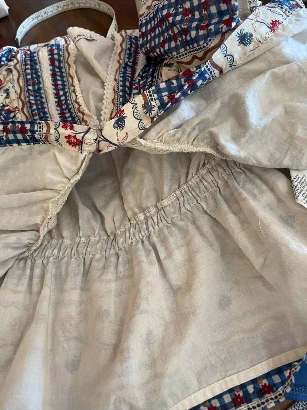 Abercrombie & Fitch Cream Peplum Blouse with Blue Check and Red Floral Accents